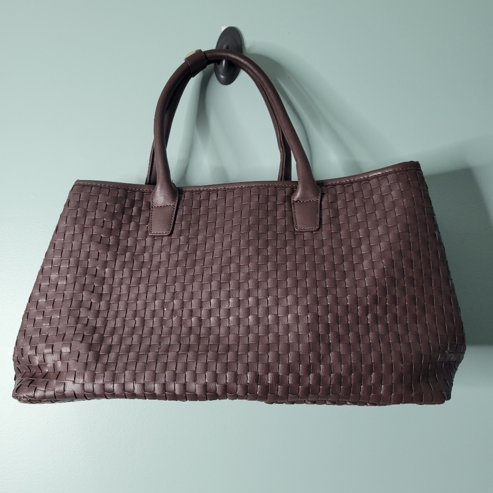 Woven Tote Bag in Dark Brown